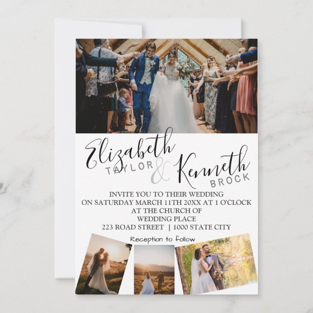 Invitación Boda de fotos de cuatro rejillas blancas modernas