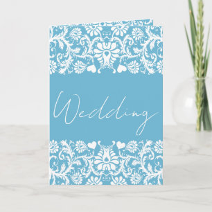 Invitación Boda de fotos de damasco azul y blanco cristiano