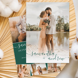 Invitación Boda de fotos de escritura minimalista verde moder