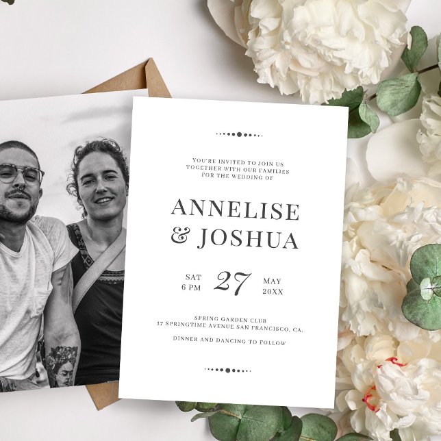 Invitación Boda de fotos de escritura simple en blanco y negr (Subido por el creador)