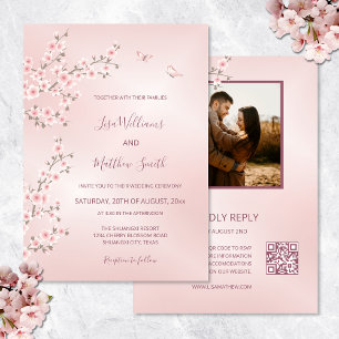 Invitación Boda de Fotos de Flor de Cerezo Rosa Rubor
