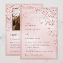 Invitación Boda de Fotos de Flor de Cerezo Rosa Rubor