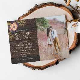 Invitación Boda de fotos de flores rusticas de madera