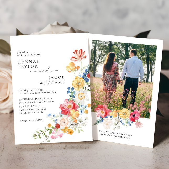 Invitación Boda de fotos de flores silvestres coloridas (Subido por el creador)