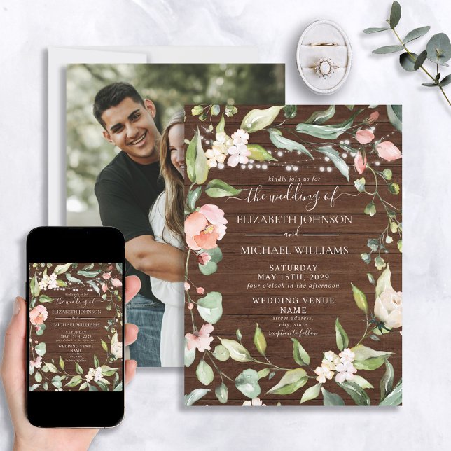 Invitación Boda de fotos de guion floral rustica de Rubor (Subido por el creador)