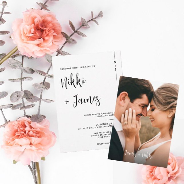 Invitación Boda de fotos de guiones simples de las iniciales (Subido por el creador)