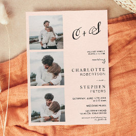 Invitación Boda de fotos de iniciales minimalistas rosas casu