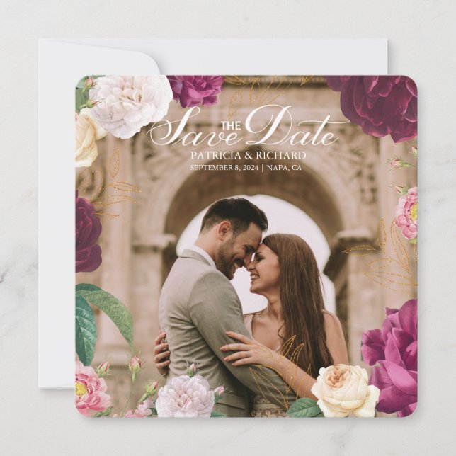 Invitación Boda de fotos de la floral verde esmeralda salva l (Anverso)