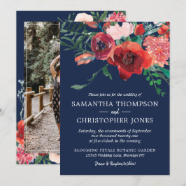 Invitación Boda de fotos de la Marina Azul Borgoña de Coral R