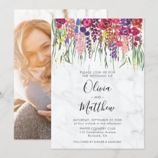 Invitación Boda de fotos de las flores acrílicas de Marble Bo