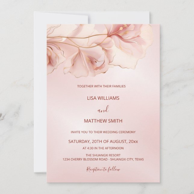 Invitación Boda de fotos de las flores rosadas de Rubor (Anverso)