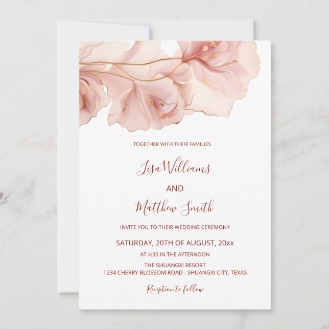Invitación Boda de fotos de las flores rosadas de Rubor (Anverso)