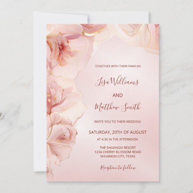Invitación Boda de fotos de las flores rosadas de Rubor (Anverso)