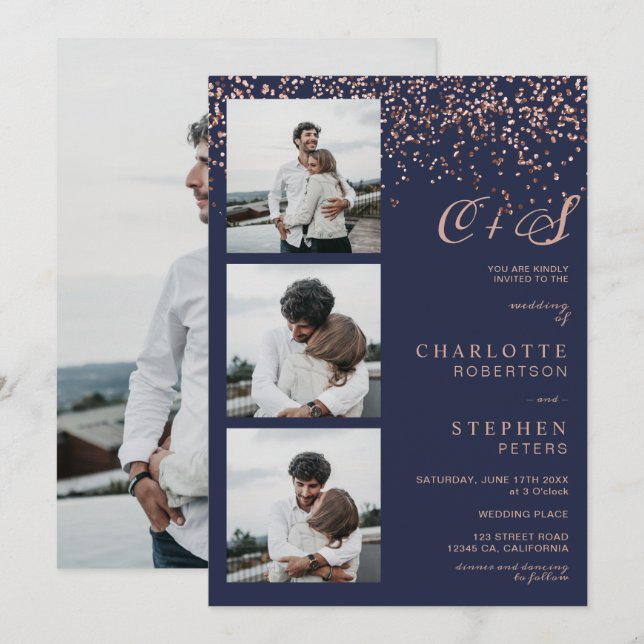 Invitación boda de fotos de las iniciales de la marina Rosa g (Anverso / Reverso)