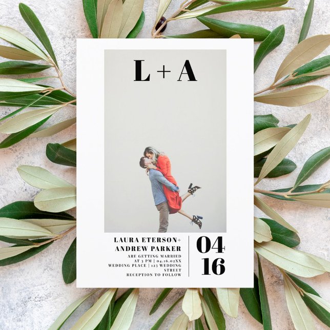 Invitación Boda de fotos de las modernas y audaces iniciales  (Subido por el creador)