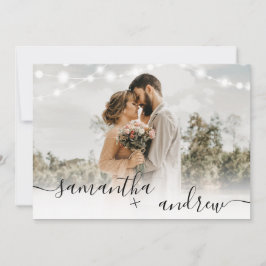 Invitación Boda de fotos de luces de madera marrón rustica