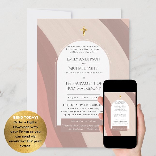 Invitación Boda de fotos de masas Nupciales católicas rosadas (Subido por el creador)