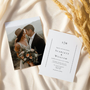 Invitación Boda de fotos de monograma mínimo tradicional simp
