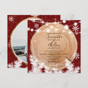 Invitación Boda de fotos de Navidades rojos con troncos de ni