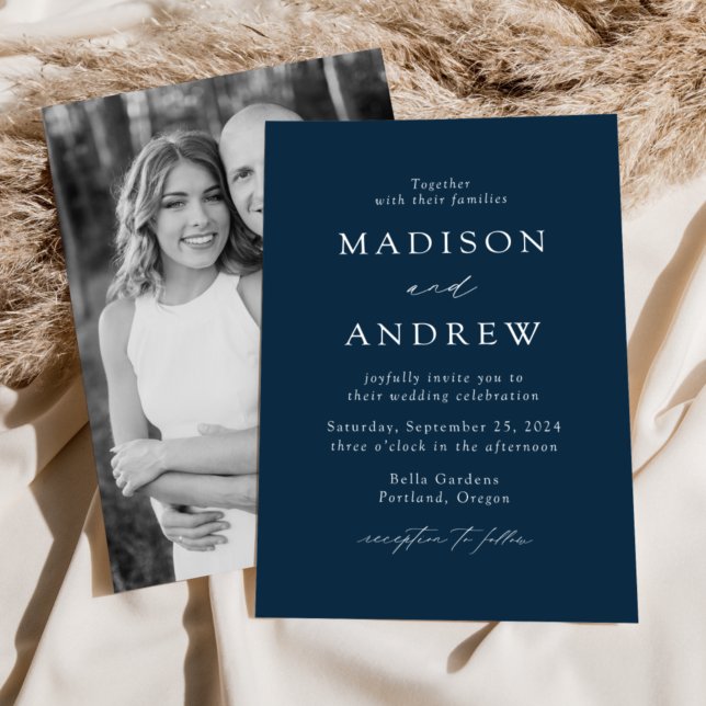Invitación Boda de fotos de Navy Modern Elegance (Subido por el creador)