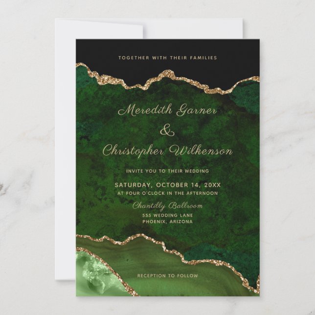 Invitación Boda de fotos de oro de Geode verde esmeralda verd (Anverso)