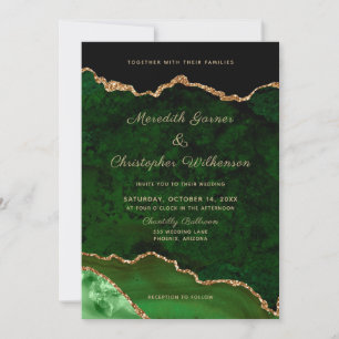 Invitación Boda de fotos de oro de Geode verde esmeralda verd