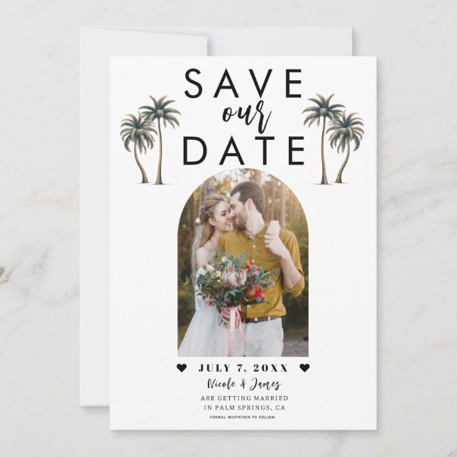Invitación Boda de fotos de palmeras tropicales Guardar la fe (Anverso)