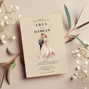 Invitación Boda de fotos de pareja de flores rosa de marfil s