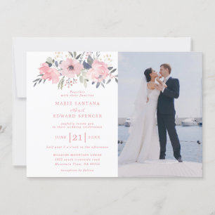 Invitación Boda de fotos de pareja personalizado y floral ros