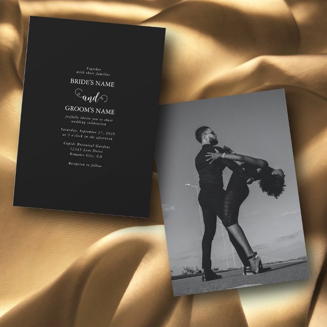 Invitación Boda de fotos de parejas de guiones blancos y negr (Subido por el creador)