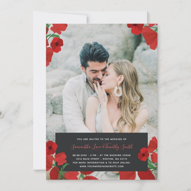 Invitación Boda de fotos de Personalizado de Coppies Rojos (Anverso)