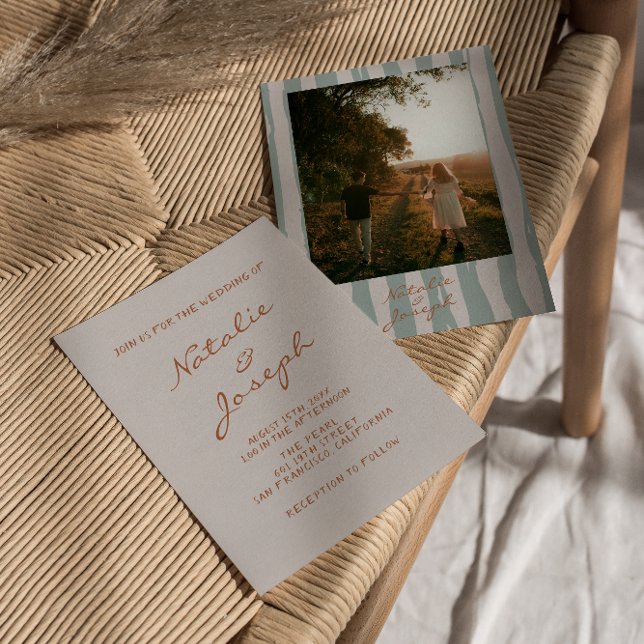 Invitación Boda de fotos de Pinstripes Escritas De Otoño (Subido por el creador)