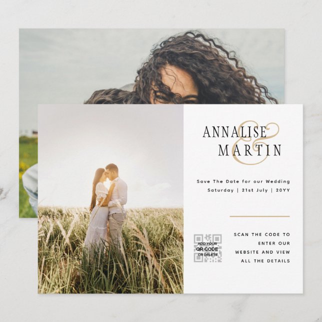 INVITACIÓN BODA DE FOTOS DE PRESUPUESTO CÓDIGO QR SAVE FECHA (Anverso / Reverso)