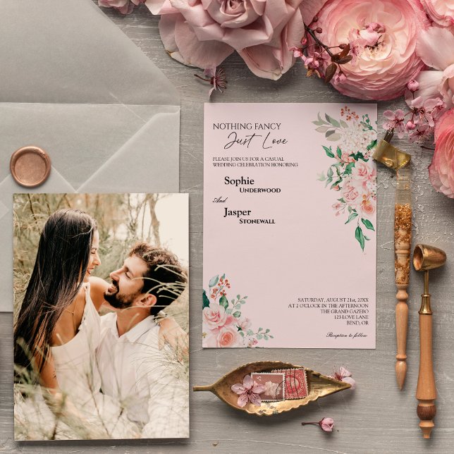 Invitación Boda de fotos de Rubor Floral Pink Nothing Fancy (Subido por el creador)