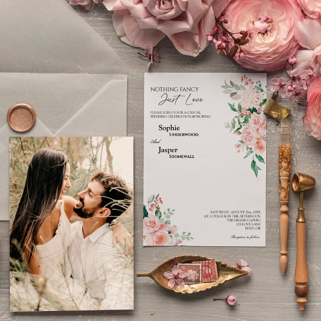 Invitación Boda de fotos de Rubor Floral White Nothing Fancy (Subido por el creador)