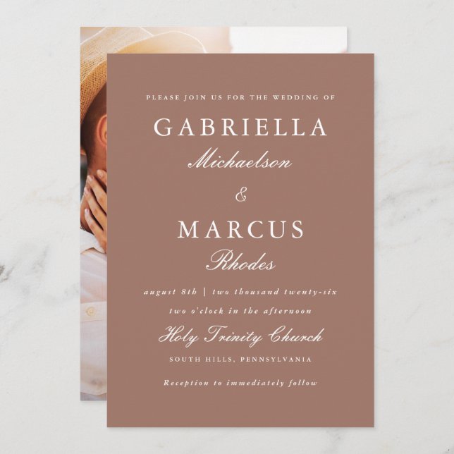 Invitación Boda de fotos de Rubor Rosa moderno (Anverso / Reverso)