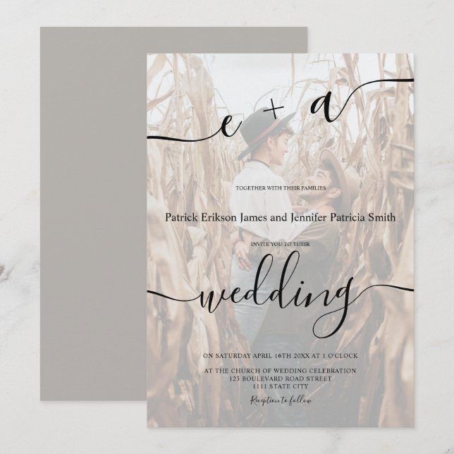 Invitación Boda de fotos de secuencias de comandos de iniciac (Anverso / Reverso)