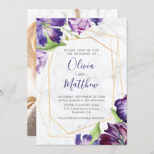 Invitación Boda de fotos de tulipanes morados geométricos de
