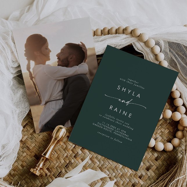 Invitación Boda de fotos del Boho Moda Emerald Green Casual (Subido por el creador)
