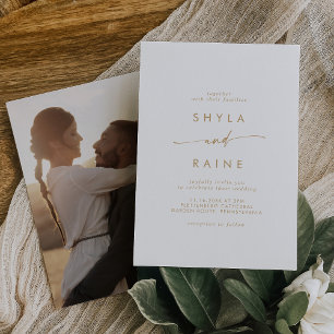 Invitación Boda de fotos del Boho Moda Oro y Casual Blanco