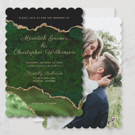 Invitación Boda de fotos del Green Agate Gold Edge de vieira