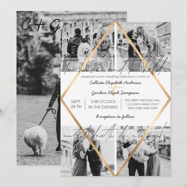 Invitación Boda de fotos del marco blanco de la cita burda de (Anverso / Reverso)
