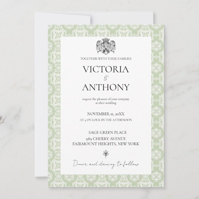 Invitación Boda de fotos del Personalizado verde sabio elegan (Anverso)