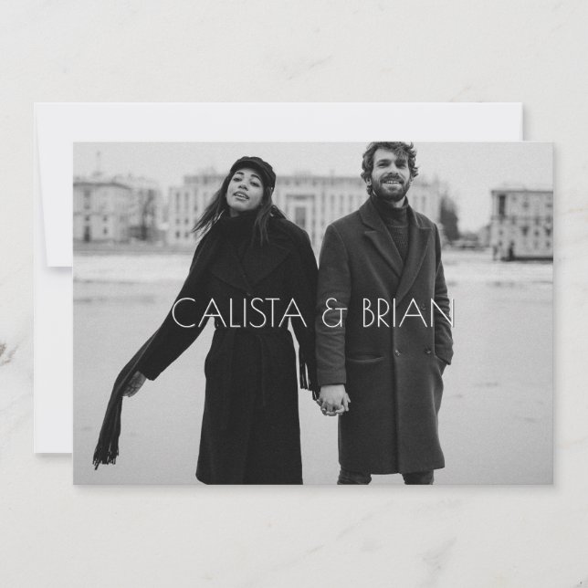 Invitación Boda de fotos elegante en blanco y negro (Anverso)