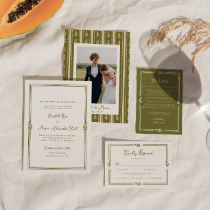 Invitación Boda de Fotos Elegantes de Color Verde Oliva Tosca