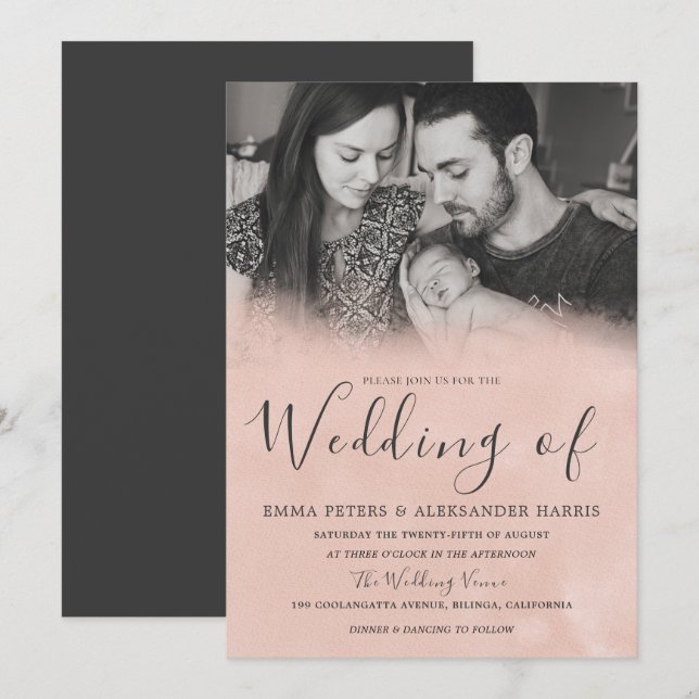 Invitación Boda de fotos en blanco y negro gris de Rubor (Anverso / Reverso)
