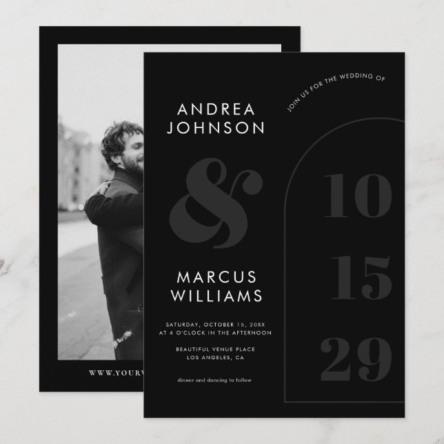 Invitación Boda de fotos en blanco y negro negrita (Anverso / Reverso)