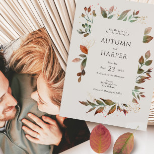 Invitación Boda de Fotos 'Enamorándose' con Follaje de Otoño