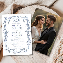 Invitación Boda de Fotos Floral Victoriana Francesa Polvo Azu