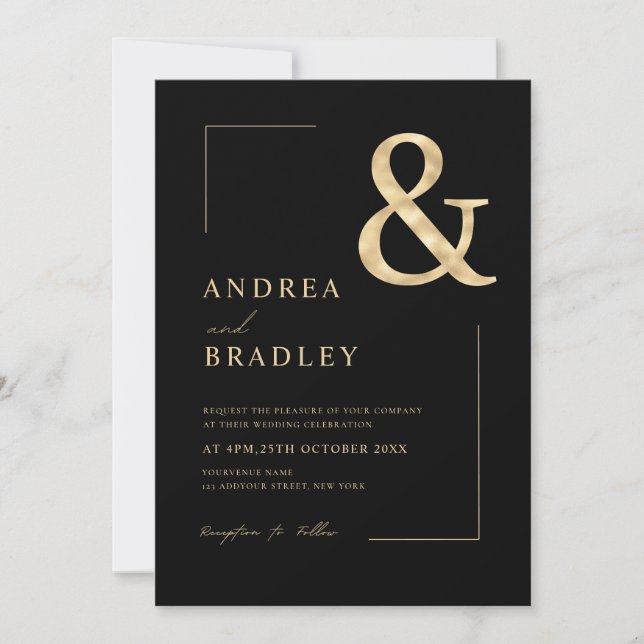 Invitación Boda de fotos geométricas de oro para Ampersand ne (Anverso)